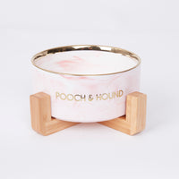 Thumbnail for SIGNATURE DOG BOWL - PINK MARB/GOLD