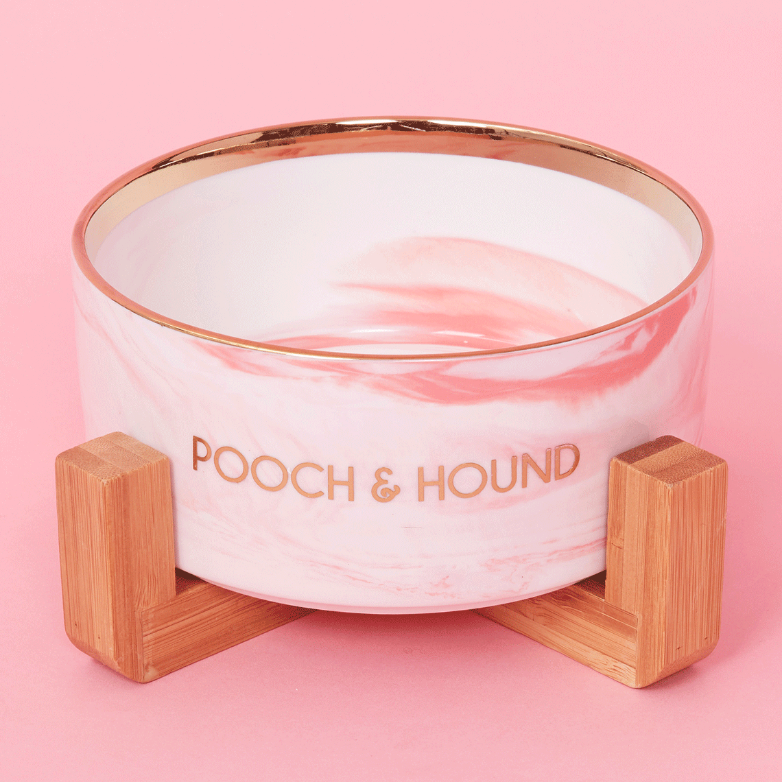 SIGNATURE DOG BOWL - PINK MARB/GOLD