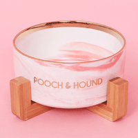Thumbnail for SIGNATURE DOG BOWL - PINK MARB/GOLD